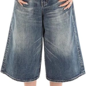 Unisex Cropped Baggy Jean Shorts One Size